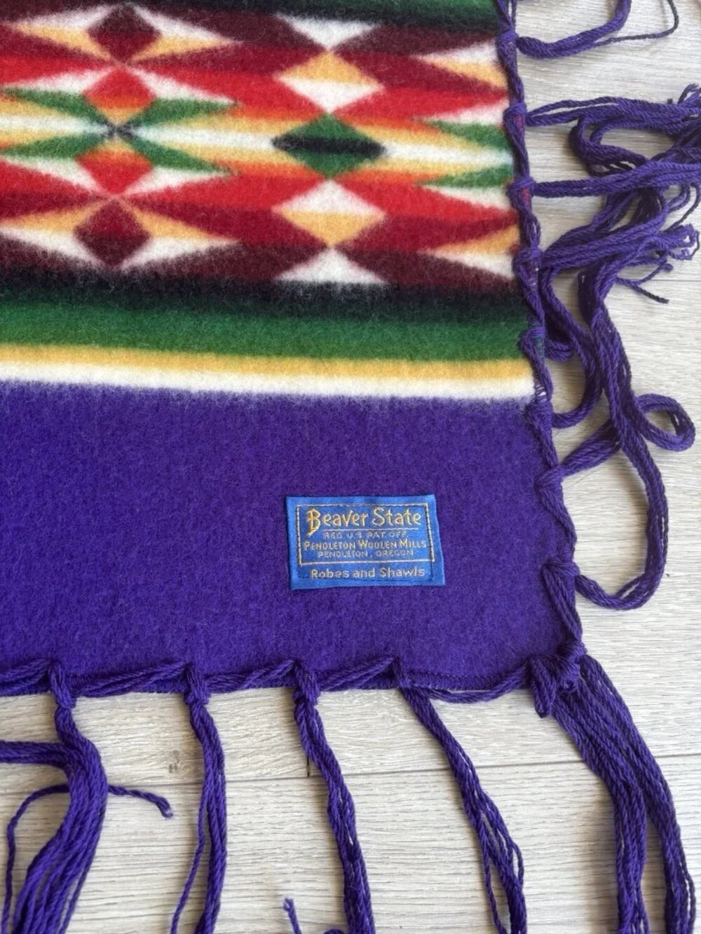 Beaver State Pendleton Mills Robe Shawl Fringed Blanket Purple